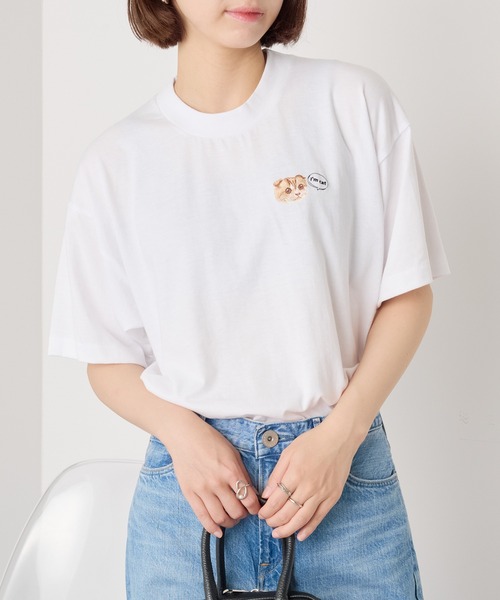 SETUP7（セットアップセブン）の「【I'm cat】ワンポイント猫刺繍Tシャツ ネコTシャツ（Tシャツ/カットソー・レディース・ホワイト/ホワイト系その他3/ブラック系1/ブラック系その他4/ホワイト系その他2/ホワイト系その他4/ブラック系その他3/ホワイト系1/ブラック/ブラック系その他2・S/M）」の12枚目の写真
