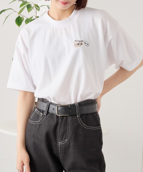 SETUP7（セットアップセブン）の「【I'm cat】ワンポイント猫刺繍Tシャツ ネコTシャツ（Tシャツ/カットソー・レディース・ホワイト/ホワイト系その他3/ブラック系1/ブラック系その他4/ホワイト系その他2/ホワイト系その他4/ブラック系その他3/ホワイト系1/ブラック/ブラック系その他2・S/M）」の15枚目の写真