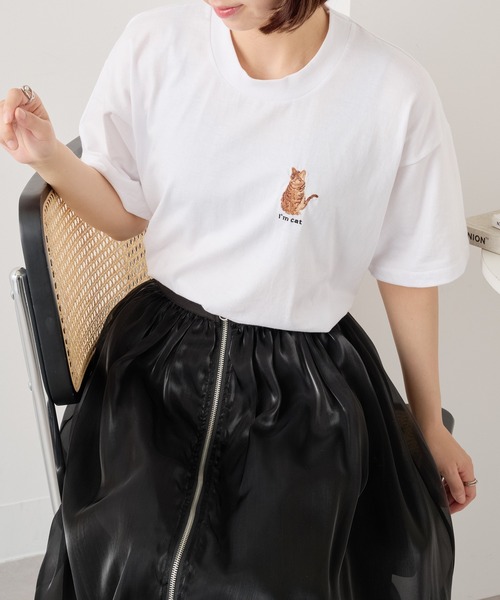 SETUP7（セットアップセブン）の「【I'm cat】ワンポイント猫刺繍Tシャツ ネコTシャツ（Tシャツ/カットソー・レディース・ホワイト/ホワイト系その他3/ブラック系1/ブラック系その他4/ホワイト系その他2/ホワイト系その他4/ブラック系その他3/ホワイト系1/ブラック/ブラック系その他2・S/M）」の21枚目の写真