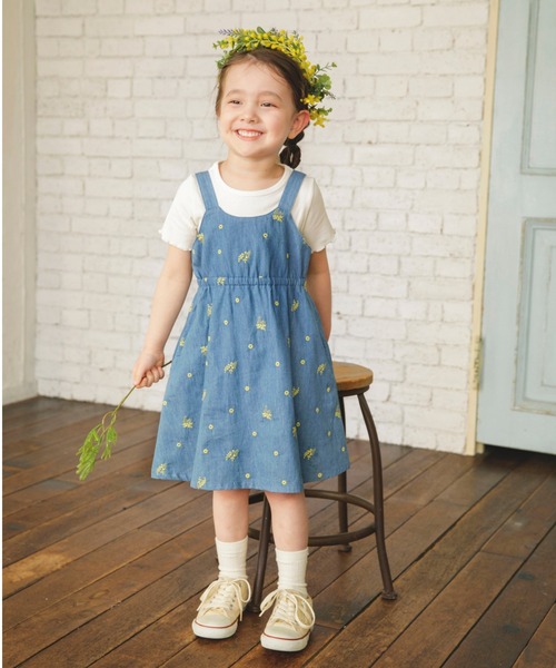 おそろい】ミモザ刺繍ジャンパースカート（ジャンパースカート