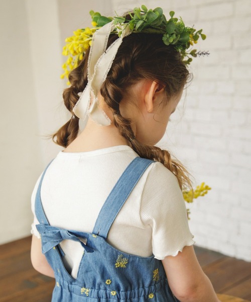 BRANSHES(ブランシェス)の「【おそろい】ミモザ刺繍ジャンパースカート(ジャンパースカート・キッズ・ブルー・100/110/90/150/140/130/120)」の9枚目の写真
