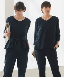 【セットアップ対応/洗える/セレモニースーツ】マルチWAY サッシュベルト付きペプラムフレアトップス 単品