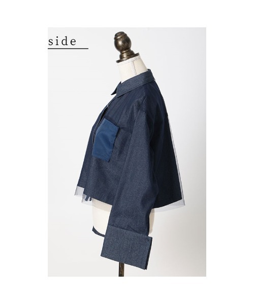 Sawa a la mode(サワアラモード)の「異素材デニムシャツジャケット(シャツ/ブラウス・レディース・ブラック/ブルー・FREE)」の4枚目の写真