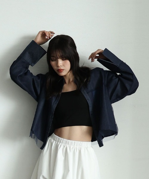 Sawa a la mode(サワアラモード)の「異素材デニムシャツジャケット(シャツ/ブラウス・レディース・ブラック/ブルー・FREE)」の8枚目の写真