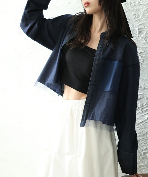 Sawa a la mode(サワアラモード)の「異素材デニムシャツジャケット(シャツ/ブラウス・レディース・ブラック/ブルー・FREE)」の10枚目の写真
