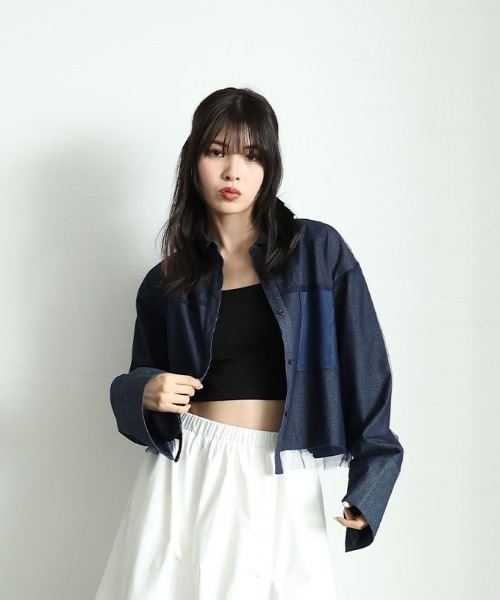 Sawa a la mode(サワアラモード)の「異素材デニムシャツジャケット(シャツ/ブラウス・レディース・ブラック/ブルー・FREE)」の12枚目の写真