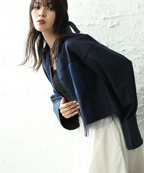 Sawa a la mode(サワアラモード)の「異素材デニムシャツジャケット(シャツ/ブラウス・レディース・ブラック/ブルー・FREE)」の13枚目の写真