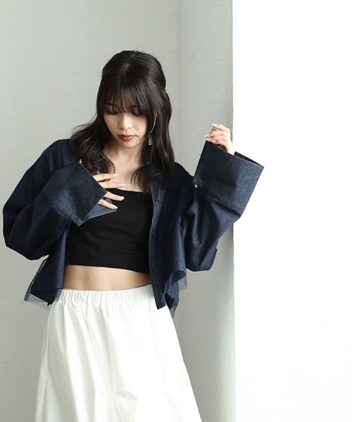 Sawa a la mode(サワアラモード)の「異素材デニムシャツジャケット(シャツ/ブラウス・レディース・ブラック/ブルー・FREE)」の15枚目の写真
