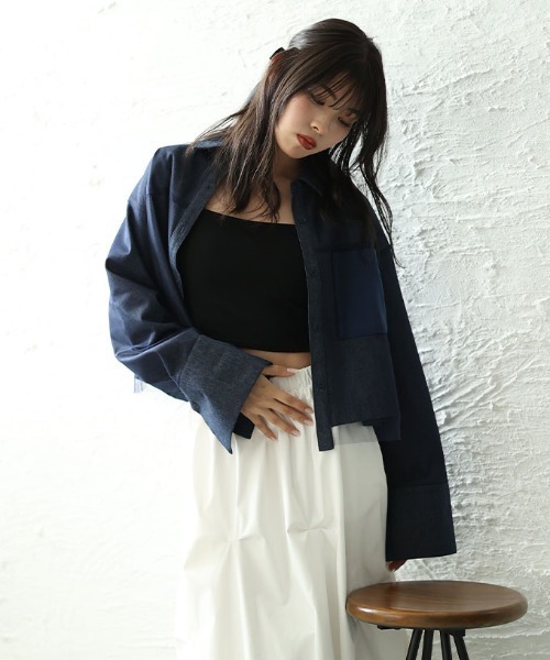 Sawa a la mode(サワアラモード)の「異素材デニムシャツジャケット(シャツ/ブラウス・レディース・ブラック/ブルー・FREE)」の16枚目の写真