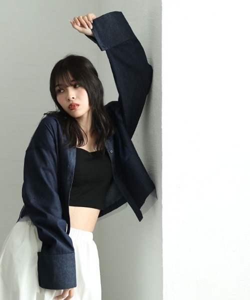 Sawa a la mode(サワアラモード)の「異素材デニムシャツジャケット(シャツ/ブラウス・レディース・ブラック/ブルー・FREE)」の17枚目の写真