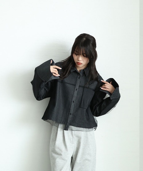 Sawa a la mode(サワアラモード)の「異素材デニムシャツジャケット(シャツ/ブラウス・レディース・ブラック/ブルー・FREE)」の18枚目の写真