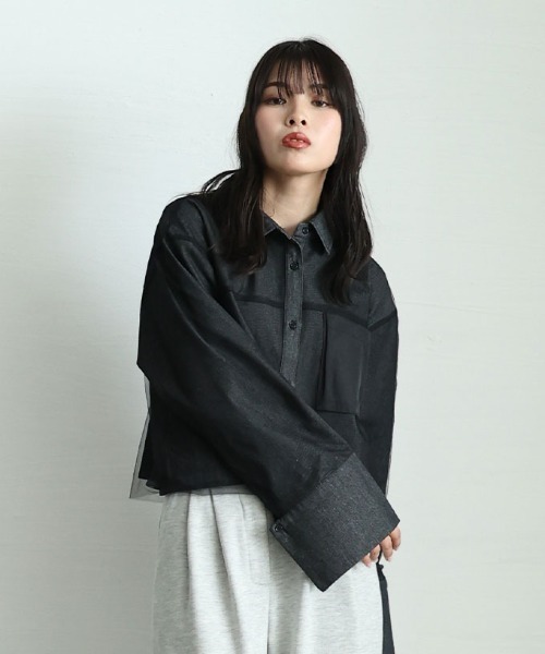 Sawa a la mode(サワアラモード)の「異素材デニムシャツジャケット(シャツ/ブラウス・レディース・ブラック/ブルー・FREE)」の19枚目の写真