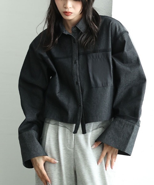 Sawa a la mode(サワアラモード)の「異素材デニムシャツジャケット(シャツ/ブラウス・レディース・ブラック/ブルー・FREE)」の20枚目の写真