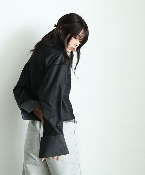 Sawa a la mode(サワアラモード)の「異素材デニムシャツジャケット(シャツ/ブラウス・レディース・ブラック/ブルー・FREE)」の21枚目の写真