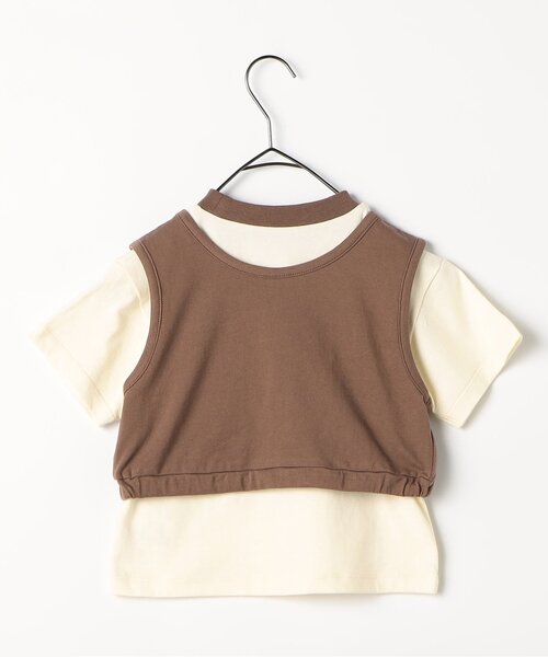 p.premier（ピードットプルミエ）の「【2Pセット/ジュニア対応】レイヤードタンク&Tシャツセット（Tシャツ/カットソー・キッズ・グリーン/ブラウン/ローズ・140/130/120/110/100/90/80）」の4枚目の写真