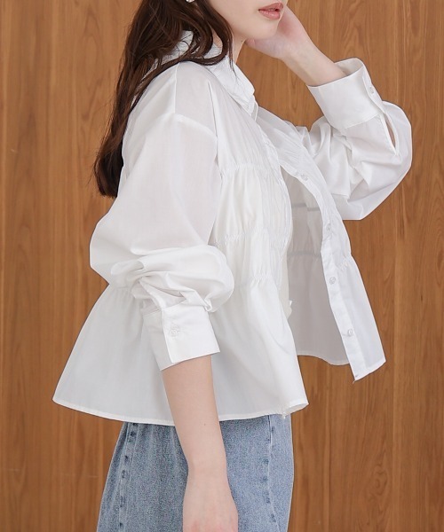 Bab（バブ）の「シャーリング ビスチェ風デザインシャツ（シャツ/ブラウス・レディース・サックスブルー/ピンク/オフホワイト・M）」の12枚目の写真