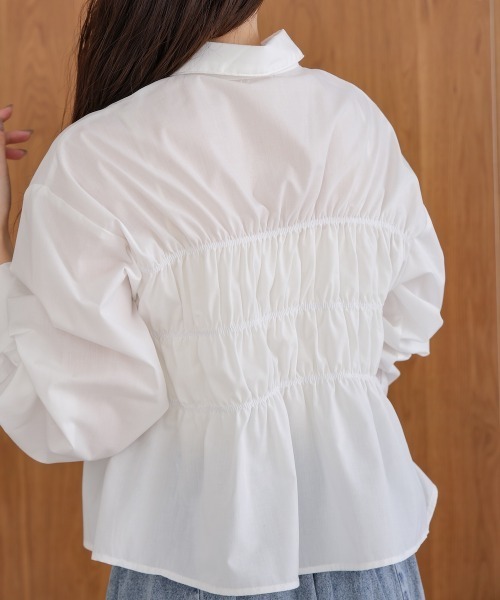 Bab（バブ）の「シャーリング ビスチェ風デザインシャツ（シャツ/ブラウス・レディース・サックスブルー/ピンク/オフホワイト・M）」の13枚目の写真