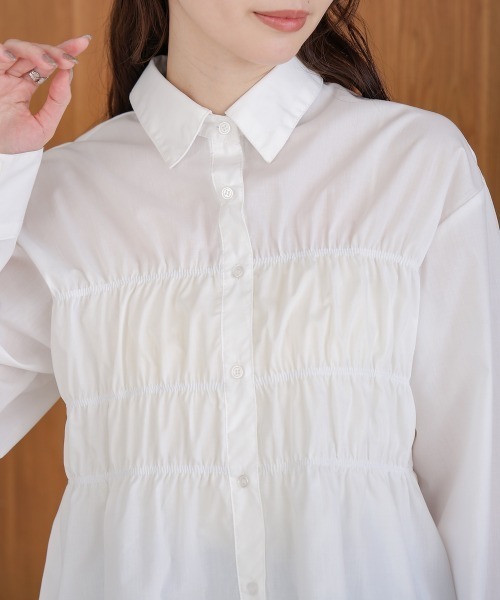 Bab（バブ）の「シャーリング ビスチェ風デザインシャツ（シャツ/ブラウス・レディース・サックスブルー/ピンク/オフホワイト・M）」の14枚目の写真