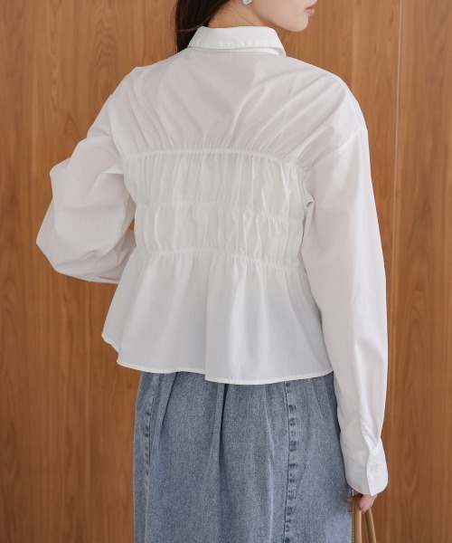 Bab（バブ）の「シャーリング ビスチェ風デザインシャツ（シャツ/ブラウス・レディース・サックスブルー/ピンク/オフホワイト・M）」の16枚目の写真