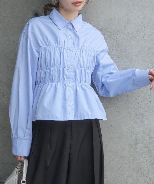 Bab（バブ）の「シャーリング ビスチェ風デザインシャツ（シャツ/ブラウス・レディース・サックスブルー/ピンク/オフホワイト・M）」の17枚目の写真