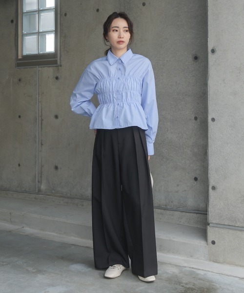 Bab（バブ）の「シャーリング ビスチェ風デザインシャツ（シャツ/ブラウス・レディース・サックスブルー/ピンク/オフホワイト・M）」の18枚目の写真