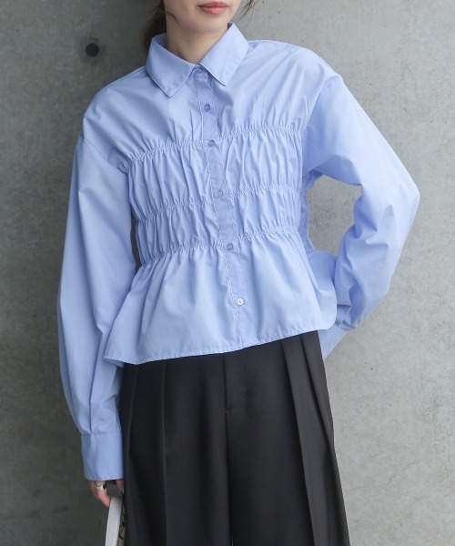 Bab（バブ）の「シャーリング ビスチェ風デザインシャツ（シャツ/ブラウス・レディース・サックスブルー/ピンク/オフホワイト・M）」の20枚目の写真