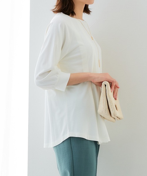 7days Life Styling（セブンデイズライフスタイリング）の「ブラウス見え　シルケットポンチタックフレアチュニック（シャツ/ブラウス・レディース・グレイッシュベージュ/ブラック/サックスブルー/オフホワイト・S/M/L/LL/3L）」の18枚目の写真