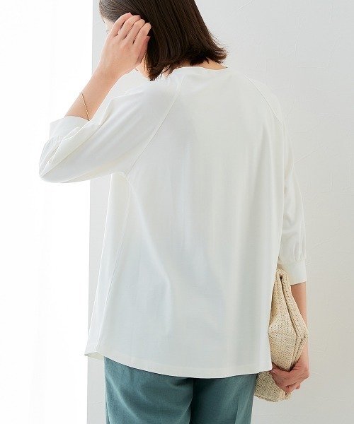 7days Life Styling（セブンデイズライフスタイリング）の「ブラウス見え　シルケットポンチタックフレアチュニック（シャツ/ブラウス・レディース・グレイッシュベージュ/ブラック/サックスブルー/オフホワイト・S/M/L/LL/3L）」の19枚目の写真