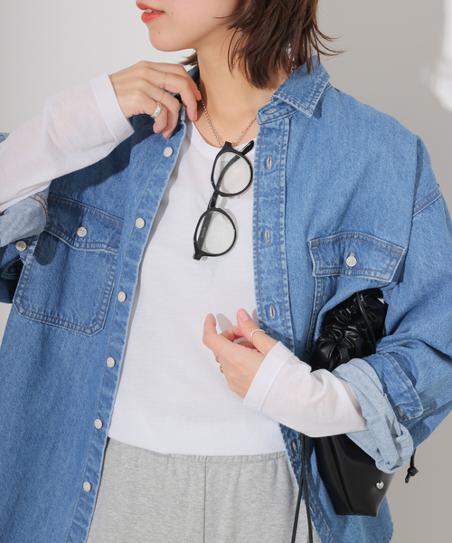 JOURNAL STANDARD relume(ジャーナルスタンダード レリューム)の「《追加2》シアークルーネックロングTシャツ(Tシャツ/カットソー・レディース・イエロー/ライトグレー/ホワイト/サックスブルー・FREE)」の1枚目の写真