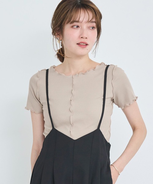 attiree(アティレー)の「【前後2WAY】メローリブTシャツ(Tシャツ/カットソー・レディース・グレー/ブラック/ホワイト/ベージュ・MEDIUM)」の1枚目の写真