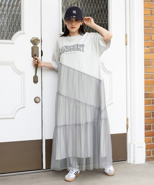 RAGEBLUE（レイジブルー）の「カレッジロゴ/アシメチュールドッキングワンピース（ワンピース・レディース・グレー/ネイビー系・FREE）」の7枚目の写真