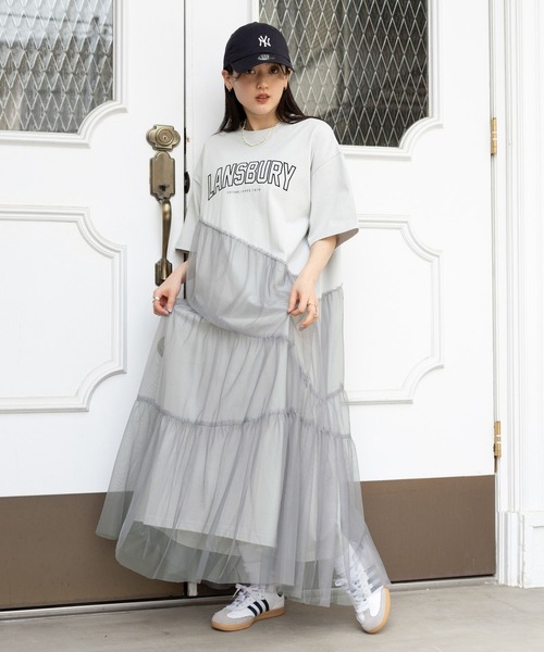 RAGEBLUE（レイジブルー）の「カレッジロゴ/アシメチュールドッキングワンピース（ワンピース・レディース・グレー/ネイビー系・FREE）」の8枚目の写真