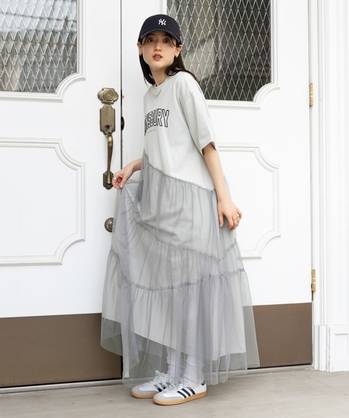 RAGEBLUE（レイジブルー）の「カレッジロゴ/アシメチュールドッキングワンピース（ワンピース・レディース・グレー/ネイビー系・FREE）」の9枚目の写真