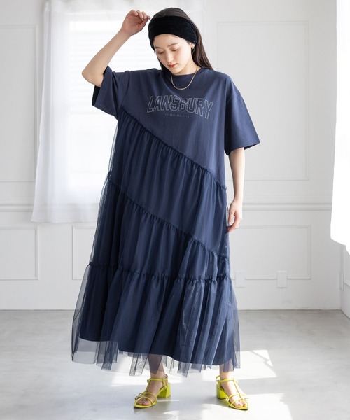 RAGEBLUE（レイジブルー）の「カレッジロゴ/アシメチュールドッキングワンピース（ワンピース・レディース・グレー/ネイビー系・FREE）」の10枚目の写真