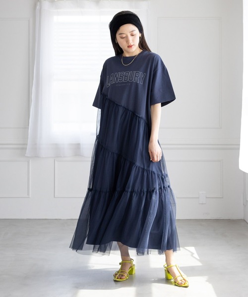 RAGEBLUE（レイジブルー）の「カレッジロゴ/アシメチュールドッキングワンピース（ワンピース・レディース・グレー/ネイビー系・FREE）」の11枚目の写真
