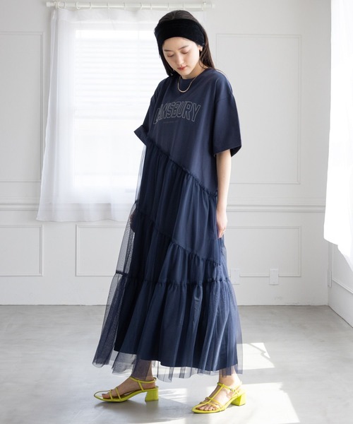 RAGEBLUE（レイジブルー）の「カレッジロゴ/アシメチュールドッキングワンピース（ワンピース・レディース・グレー/ネイビー系・FREE）」の12枚目の写真