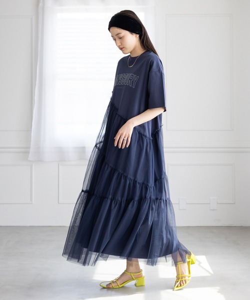 RAGEBLUE（レイジブルー）の「カレッジロゴ/アシメチュールドッキングワンピース（ワンピース・レディース・グレー/ネイビー系・FREE）」の13枚目の写真