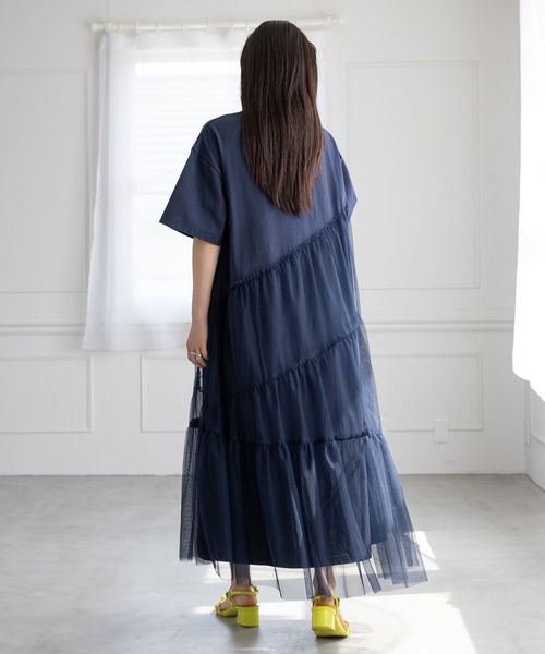 RAGEBLUE（レイジブルー）の「カレッジロゴ/アシメチュールドッキングワンピース（ワンピース・レディース・グレー/ネイビー系・FREE）」の14枚目の写真