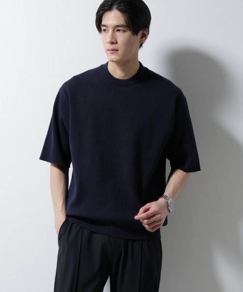 NANO universe（ナノユニバース）の「14ゲージミラノリブニット ジャケT型 半袖(手洗い可能)（ニット/セーター・メンズ・ライトブラウン/ネイビー/アイボリー・S/M/L）」の3枚目の写真