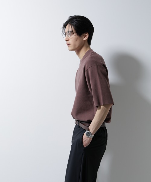 NANO universe（ナノユニバース）の「14ゲージミラノリブニット ジャケT型 半袖(手洗い可能)（ニット/セーター・メンズ・ライトブラウン/ネイビー/アイボリー・S/M/L）」の6枚目の写真