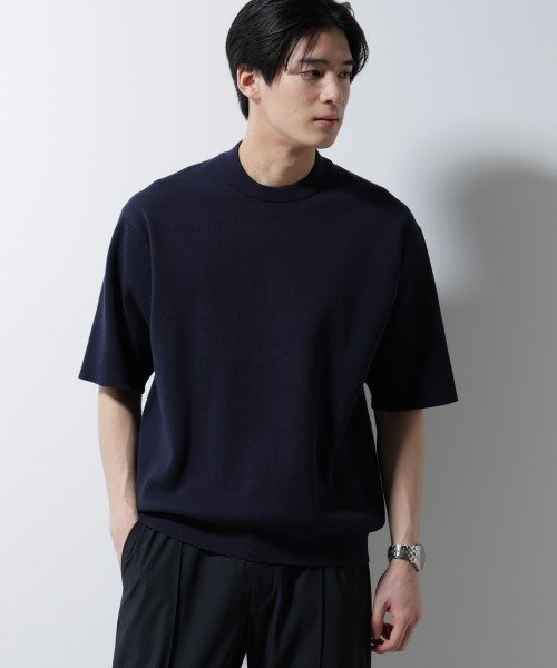 NANO universe（ナノユニバース）の「14ゲージミラノリブニット ジャケT型 半袖(手洗い可能)（ニット/セーター・メンズ・ライトブラウン/ネイビー/アイボリー・S/M/L）」の13枚目の写真