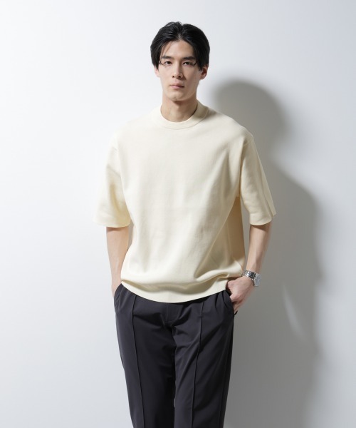 NANO universe（ナノユニバース）の「14ゲージミラノリブニット ジャケT型 半袖(手洗い可能)（ニット/セーター・メンズ・ライトブラウン/ネイビー/アイボリー・S/M/L）」の21枚目の写真