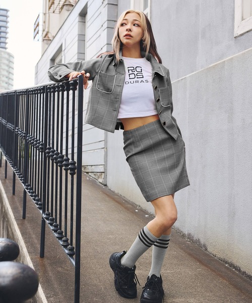 DURAS（デュラス）の「雑誌掲載｜グレンチェックレトロスカート（スカート・レディース・ブラック/グリーン/オレンジ・SMALL/MEDIUM）」の11枚目の写真