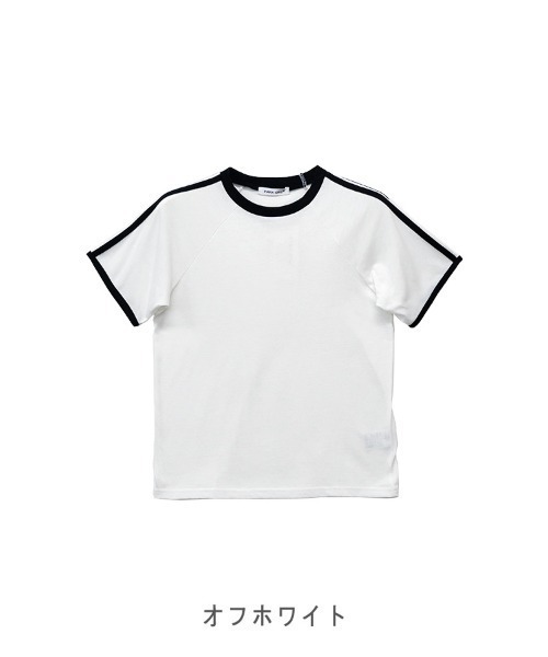 CLOTHY(クロシィ)の「【大人も着やすいスポーティトップス♪】配色ラインパイピングT(Tシャツ/カットソー・レディース・アイボリー/ブラック/チャコールグレー/オフホワイト・LARGE/MEDIUM)」の7枚目の写真