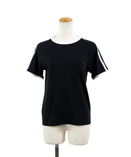 CLOTHY(クロシィ)の「【大人も着やすいスポーティトップス♪】配色ラインパイピングT(Tシャツ/カットソー・レディース・アイボリー/ブラック/チャコールグレー/オフホワイト・LARGE/MEDIUM)」の11枚目の写真