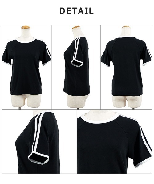 CLOTHY(クロシィ)の「【大人も着やすいスポーティトップス♪】配色ラインパイピングT(Tシャツ/カットソー・レディース・アイボリー/ブラック/チャコールグレー/オフホワイト・LARGE/MEDIUM)」の19枚目の写真