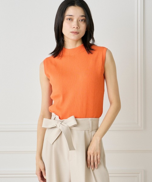 INED(イネド)の「1/28 Good Mood ノースリーブワイドリブニット(ニット/セーター・レディース・オフホワイト/カーキ/ネイビー/オレンジ・9号)」の1枚目の写真