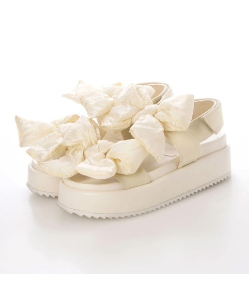 Launa lea（ラウナレア）の「ダブルリボン厚底サンダル(S152)（サンダル・レディース・ベージュ/アイボリー/ブラック・L/S/LL/M）」の2枚目の写真