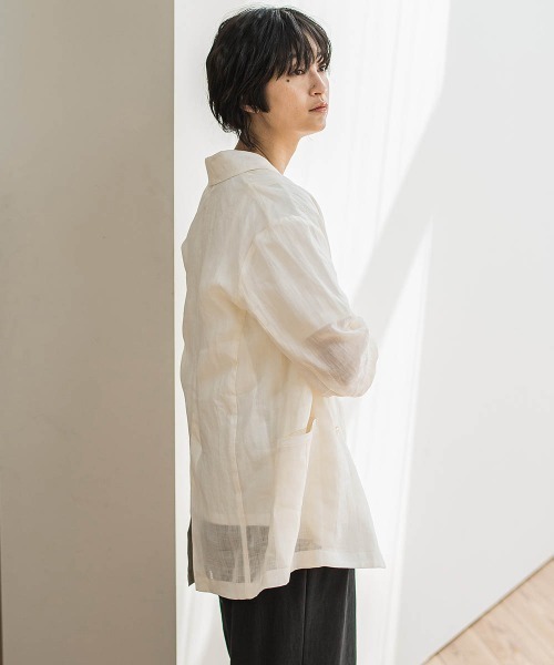 MAYSON GREY(メイソングレイ)の「ペーパーリネンダブルブレストジャケット≪手洗い可能≫(ダウンジャケット/コート・レディース・オフホワイト/ブラウン・M)」の17枚目の写真