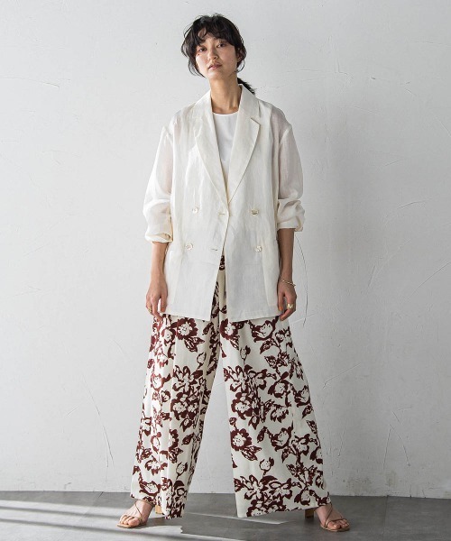 MAYSON GREY(メイソングレイ)の「ペーパーリネンダブルブレストジャケット≪手洗い可能≫(ダウンジャケット/コート・レディース・オフホワイト/ブラウン・M)」の12枚目の写真